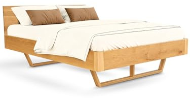 holz4home® Massivholzbett aus Eichenholz I Schwebebett aus Holz I Holzbett Verschiedene Größen I Füße aus Holz oder Metall (Holzgestell, 160x200cm)