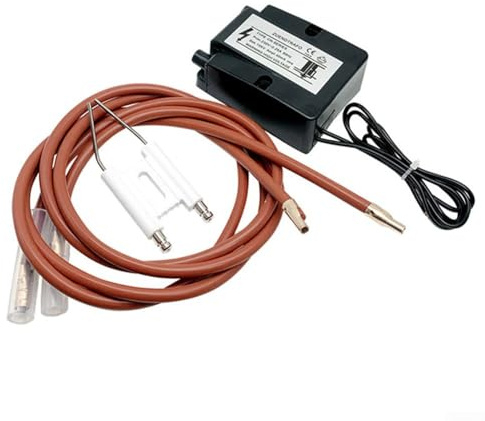 Trasformatore di accensione 15KV 230V con fili e perno di accensione, Accensione bruciatore ad alta tensione per caldaie, Sistema di accensione bipolare, Componente di accensione della caldaia