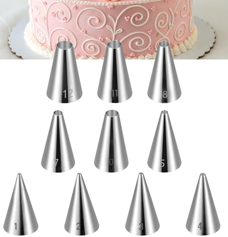 10Pcs Round Piping Nozzle, 10 Sizes Small Stainless Steel Round Piping Tips for Cookies, Professional Cake Decorating Tools for Frosting, Icing & Russian Pastry