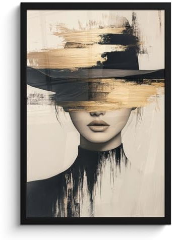 MuchoWow© Cuadros Con Marco Decoración Cuadro Para Decorativa Cocina | 40x60 cm - Quadros Decoração Sala Room Decor Casa Habitación Mujer - Sombrero - Pintura