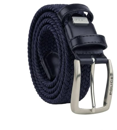 Police Cintura Elastica Intrecciata Uomo Donna, Inserti in Vera Pelle, Fibbia Nickel Free, Accorciabile, Alta 3,5 cm, Con Scatola