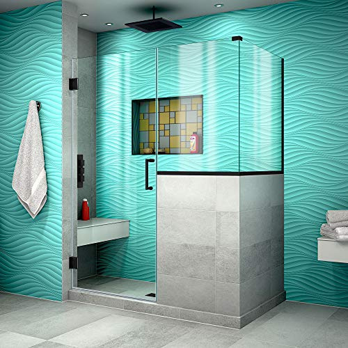 DreamLine Unidoor Plus 47 in. W x 30 3/8 in. D x 72 in. H Frameless Hinged Shower Enclosure in Satin Black, SHEN-2423243430-09