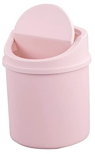 Fiazony Plastic Tiny Waste Bin, Desktop Mini Trash Can with Swing Lid, Pink