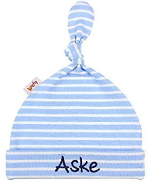 Babymütze/Zipfelmütze mit Namen personalisiert * Ringel hellblau weißJ