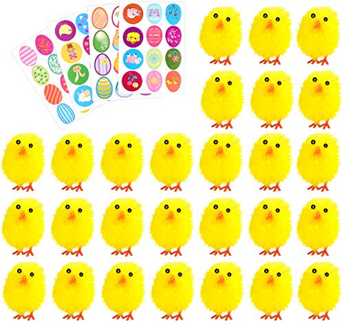 TUPARKA Pulcini di Pulcini di Pasqua 36pcs Pulcini di Pulcini di Pasqua Completamente Gialli Pulcini con 4 Fogli Adesivi di Pasqua per Bambini, Decorazione di Bonnet di Uova pasquali