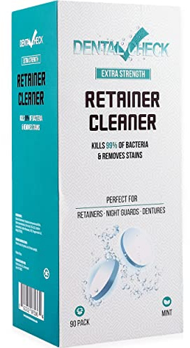 Retainer and Denture Cleaner 90 Tablets, 3 Month Supply Cleaning Tablets Denture Cleaners Remove Bad Odors, Plaque, Stains From Night Guards, Mouth Guards, Dental Appliance (90 Pack)