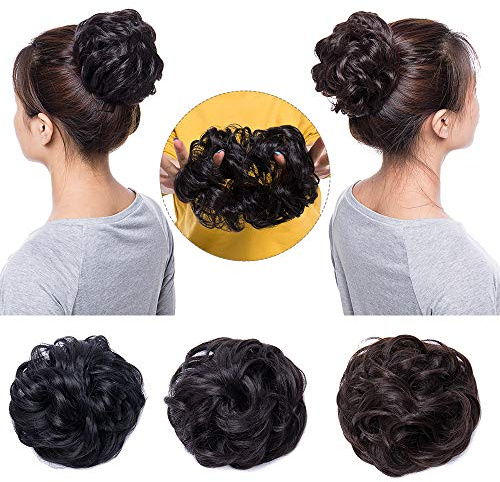 Silk-co Haarteil mit Gummiband, Dutt Gewellte Haaren Weich Dutt Haarteil mit Gummiband 35 g, Gelockt Haarverdickung Hair Extensions Messy Bun Hochsteckfrisuren Dunkelbraun
