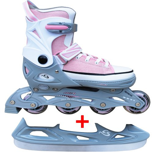 Cox Swain Sneak 2in1 größenverstellbare Kinder Inline Skates und Schlittschuhe mit PU Gummirollen sowie ABEC 5 Kugellagern, Blau, XS (29-32)