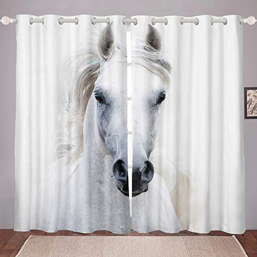 a cavallo 3D per camera da letto, con stampa a cavallo galoppo, motivo animali selvatici, oscuranti, 2 pannelli, W66 x L90, colore: Bianco