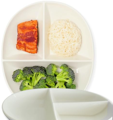 Uba Portion Control Plate (PORCELAIN) for Adults for Healthy Diet (White, 2)