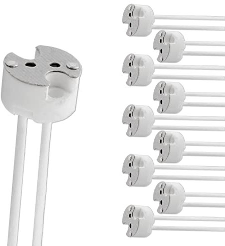 Portalampada GU5.3 MR16 con Cavo Silicone 14cm, 12V-250V, 2A max. 100W, Presa Porta Lampade in Ceramica Attacco GU5.3 GU4 G6.35 G4 per Faretti Alogene e Lampadina LED, set di 10