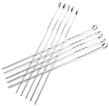 tooloflife 10 Stück Grillspieße für Schaschlikfleisch, Edelstahl, lang, flach, Grillspieße, Schaschlikspieße, wiederverwendbar, für Zuhause und draußen (38,5 cm)