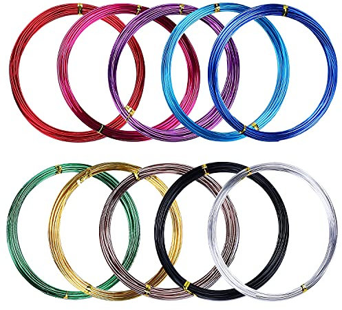 10 Rolls 50 Meters Multi-Coloured Aluminum Craft Wire, for Crafting DIY Metal Craft Art Wire, Craft Bicycle Motorcycle Modeling Weaving Bonsai Modeling Aluminum Wire (15 Gauge)