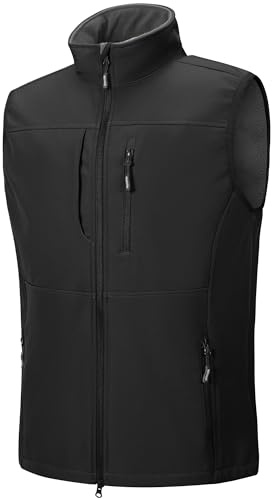 Outdoor Ventures Softshell Weste Herren Wasserdicht Winddichte Ärmellose Jacke Sportlich,Mehrere Taschen Body Warmer Golf Softshellweste für Männer Schwarz L