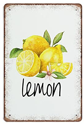 Dreacoss Lemon Tin Signs Lemon Bunch Summer Fruit Sign Funny Vintage Metal Sign Plaqu Poster Wall Art Pub Bar Kitchen Garden Bathroom Home Decor, 140mm x 200mm