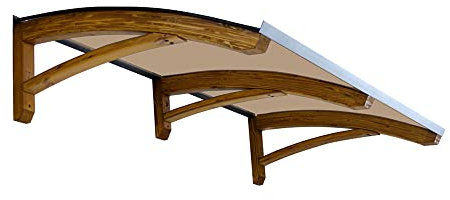 Vordach aus hölzern für den Außenbereich Farbe Honig, Bronziert kompakte Polycarbonatabdeckung, Modell Legno ONDA, Haustür-Vordächer Größe 100 x 250 cm