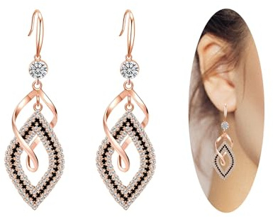 Dangle Earrings for Women, 925 Sterling Silver Handmade Linear Swirl Wire Bohemian Boho 14K Gold Diamonds Earrings Hypoallergenic Fashion Jewelry Gifts for women (rose gold)