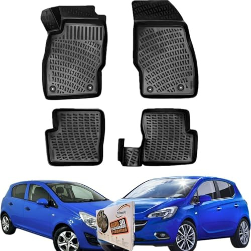 Trimak 3D Fussmatten für Opel Corsa D&E 2006-2019 | Gummimatten aus TPE Gummi, Passgenau, Wasserdicht, Hoher Rand, Rutschfest, Leicht zu Reinigen