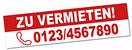 Finest Folia Personalisierbarer Werbesticker Aufkleber Sticker für Wohnungen Garagen Autos Boote Häuser Folie selbstklebend wetterfest (Zu vermieten)