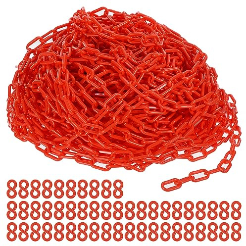 PATIKIL Plastic Chain Links, 200 Foot Safety Chains, Red Plastic Chains for Barriers, Crowd Control, Queue Lines, Parking, Fences, Gate, Concerts, and Decoration