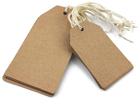 Netuno 20 x Anhänger aus Kraftpapier mit Juteschnur Geschenkanhänger rechteckig Etiketten zum Beschriften für Hochzeit Geburtstag Weihnachten DIY Deko Vintage Handmade Tags