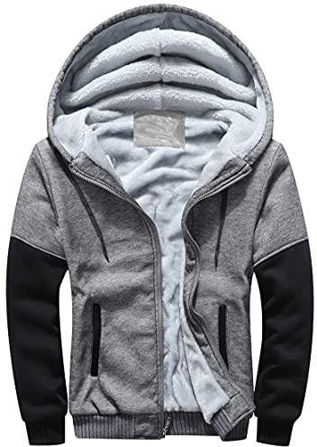 LEZUAN Felpa con Cappuccio Uomo Inverno Caldo Hoodie con Cerniera Integrale Felpe Uomo Manica Lunga Pullover Giacca di Spessore Cappotto in Pile Foderato