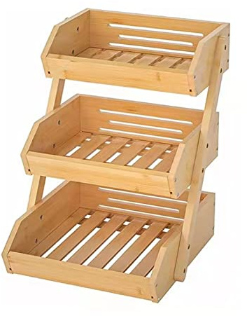 Cesta de frutas de bambú, soporte de 3 niveles para cuenco de frutas y verduras desmontable, soporte de almacenamiento para encimera de cocina, estante de aperitivos en el hogar, cocina y oficina (30