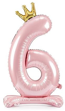 Folienballon 6. Geburtstag Rosa – XXL Ballon 6 mit Standfuß