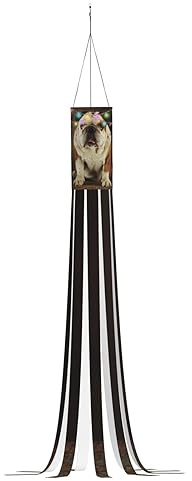Cool Bulldog Print Halloween Windsock Flag 59 Inch Durable Novelty Outdoor Hanging Decor with Led Lights for Yard Patio Lawn Garden Party Supplies