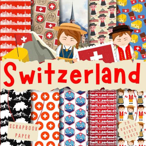 Switzerland scrapbook paper, 8.5x8.5, 10 Designs, 20 Double-Sided Sheets: Travel Scrapbooking Paper for Junk Journals, Decorative craft Paper for ... & Mixed Media, Origami, Collage & Card Making