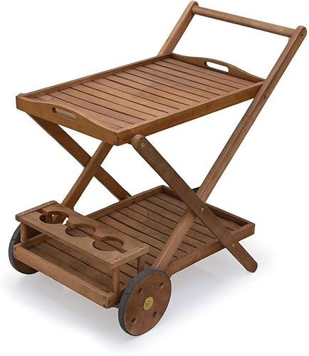 Bricoutlet - Carrello Portavivande da Portata, carrellino con Ruote Portabottiglie con Vassorio, Marrone, 69x52xh.75 cm