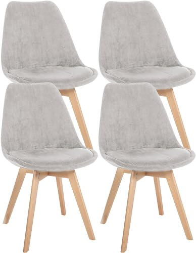 CLP 4er Set Esszimmerstuhl Linares Kunststoff I Stoff I Samt I Cord I Lederoptik I Lehnstuhl Mit Holzgestell, Farbe:beige, Material:Cord