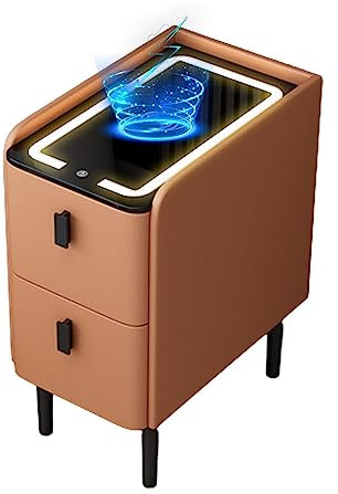 Wireless Charging Smart Bedside Table Nightstand With 2 Drawer And 3 Color Light For Bedroom