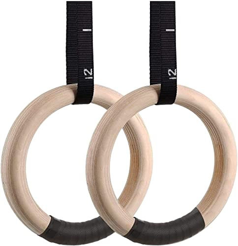 CaFfen Turnringe Turnringe, Turnringe aus Holz mit verstellbaren Schnallenriemen, rutschfeste Trainingsringe, for Heimtraining und Fitness Ringe Turnen