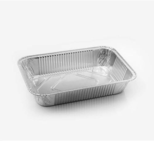 Generico 25/50/100 Vaschette in Alluminio VARIE DIMENSIONI bordo G | Argentate contenitori per Alimenti USA e Getta, teglie in Alluminio per Takeaway (50pz 8 porzioni 32x26cm)