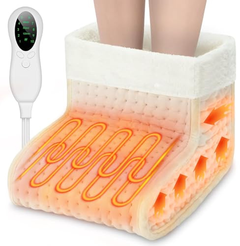Biutee Foot Warmer with 10 Temperature Levels, Electric Feet Warmer with Washable Inner Lining, Fast Heating from 30℃ to 60℃, Electric Heater with Timing Settings, Christmas New Year Gift, White