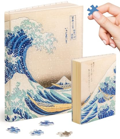 PieceRelax Puzzle Buchumschlag Katsushika Hokusai - The Great Wave [YA1066], A5 Liniertes Notizbuch, Transparente Buchhülle, Stifthalter, Lesezeichen, 329 Teile