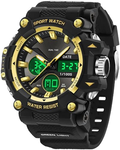 findtime Militär Uhren Herren Digitale Armbanduhr Outdoor Analoge Digitaluhr für Herren Jungen Multifunktionale Sportuhr Wecker Military Watches for Men Tactical Digital Watch LED 5ATM Wasserdicht