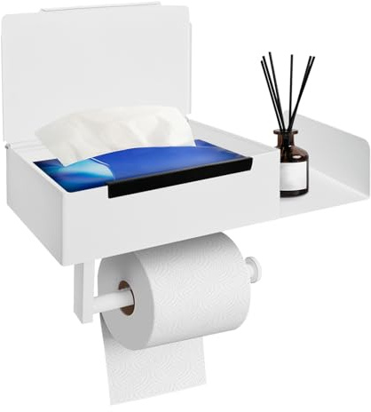 Toilettenpapierhalter mit Feuchttücherbox Klopapierhalter Ohne Bohren Klorollenhalter Edelstahl Leises Design WC Papier Halterung Rollenhalter Selbstklebend für Toilette Bad Küche (Weiß)