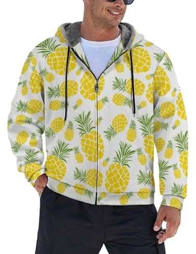 Sweat À Capuche En Polaire Épaisse Pour Homme - Sweat-Shirt Décontracté À Manches Longues Avec Fermeture Éclair Et Imprimé Ananas, Veste D'Hiver Chaude Et Coupe-Vent, Grande Taille Pour S-6Xl Ananas