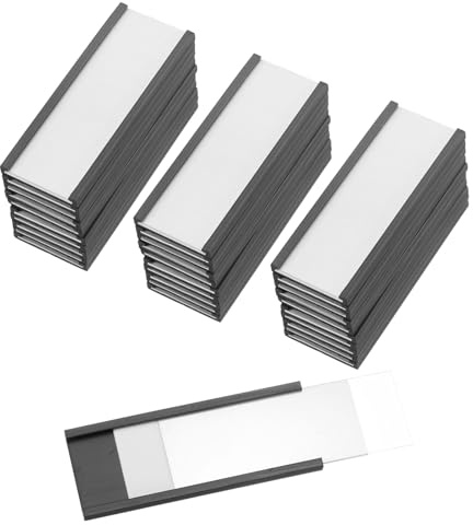 PATIKIL Etiquetas Magnéticas, 50.8 x 20 mm con Inserciones de Papel, 50 Pcs Soportes Magnéticos con Películas en Forma de C para Archivadores Metálicos, Estantes, Pizarras Blancas
