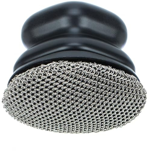 Cast Iron Scrubber,Ergonomic Grip Soldered 3mm Fine Chainmail Scrub Brush +2 Pan Grill Scrapers, Small Ring Chain Link Pan Pot Scrub Metal Brush to Clean Iron Skillet Steel Wool Scrubber