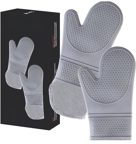 WS HOME – Ofenhandschuhe 2er Set – Silikon-Küchenhandschuhe hitzebeständig bis 230 °C – Anti-Rutsch & Waschbar – Grillhandschuhe mit weichem Baumwollfutter – Backhandschuhe für Küche & Grill (Grau)