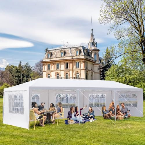 Großer robuster Party-Pavillon, Festzelt, Outdoor-Zelt mit Seitenwänden und Fenstern, ideal für Partys, Veranstaltungen, Hochzeiten, Weiß, 3 m x 9 m