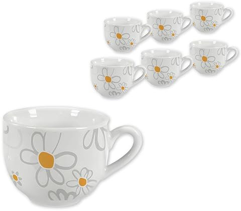 Set 6 Tazzine Caffè, Espresso Coffee Break, in Ceramica, Varie Decori, con Manico, Colazione Casa Bar (daisy)