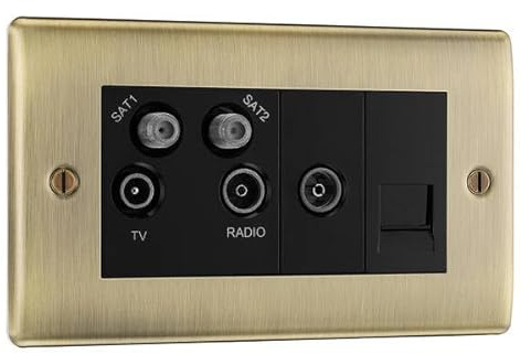 BG NAB69 Nexus Metal | Antique Brass | Quadplex 2x Satellite BT and Co-Axial Socket