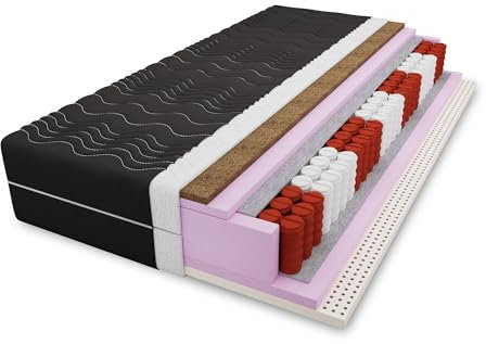 4ALL HOME Taschenfederkernmatratze M11 H3/H4 – Latexmatratze mit Kokosmatte - 7-Zonen - Orthopädisch - Atmungsaktiv - Hypoallergen - Abnehmbarer Bezug (Bezug: Schwarz, 90x200cm)