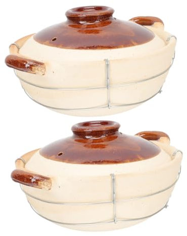 Mobestech Cazuela De Barro Para Cocinar Arroz 0,5l Con Mango Ergonómico Arcilla Resistente Fuego Lento Uso Individual Cazuela Tradicional Para Guisos y Sopas 2 Piezas