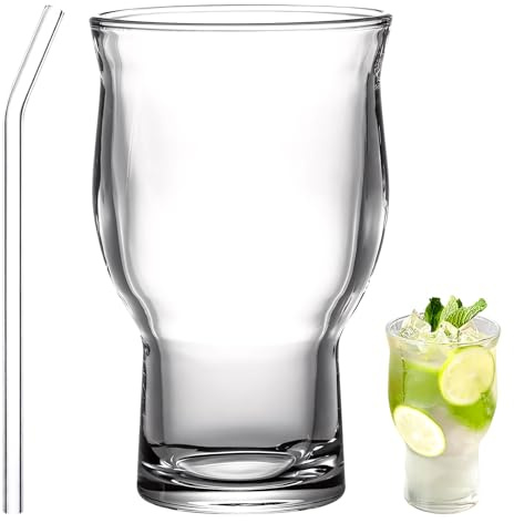FUFRE Verres à eau, 510 ml, verres avec paille, verres à cocktail, verres à jus, verres à long drink, verres transparents, 0,5 l, pour jus, latte macchiato, café glacé, coctail (1 pièce)
