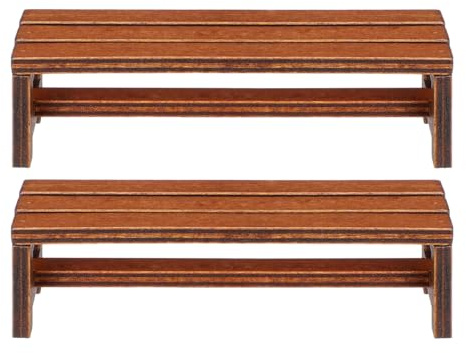 BESPORTBLE Bancs Miniatures et Design Compact Léger en Bois Marron Lot de 2 Finition Soignée Décor Miniature pour Maison de Poupée pour Salon